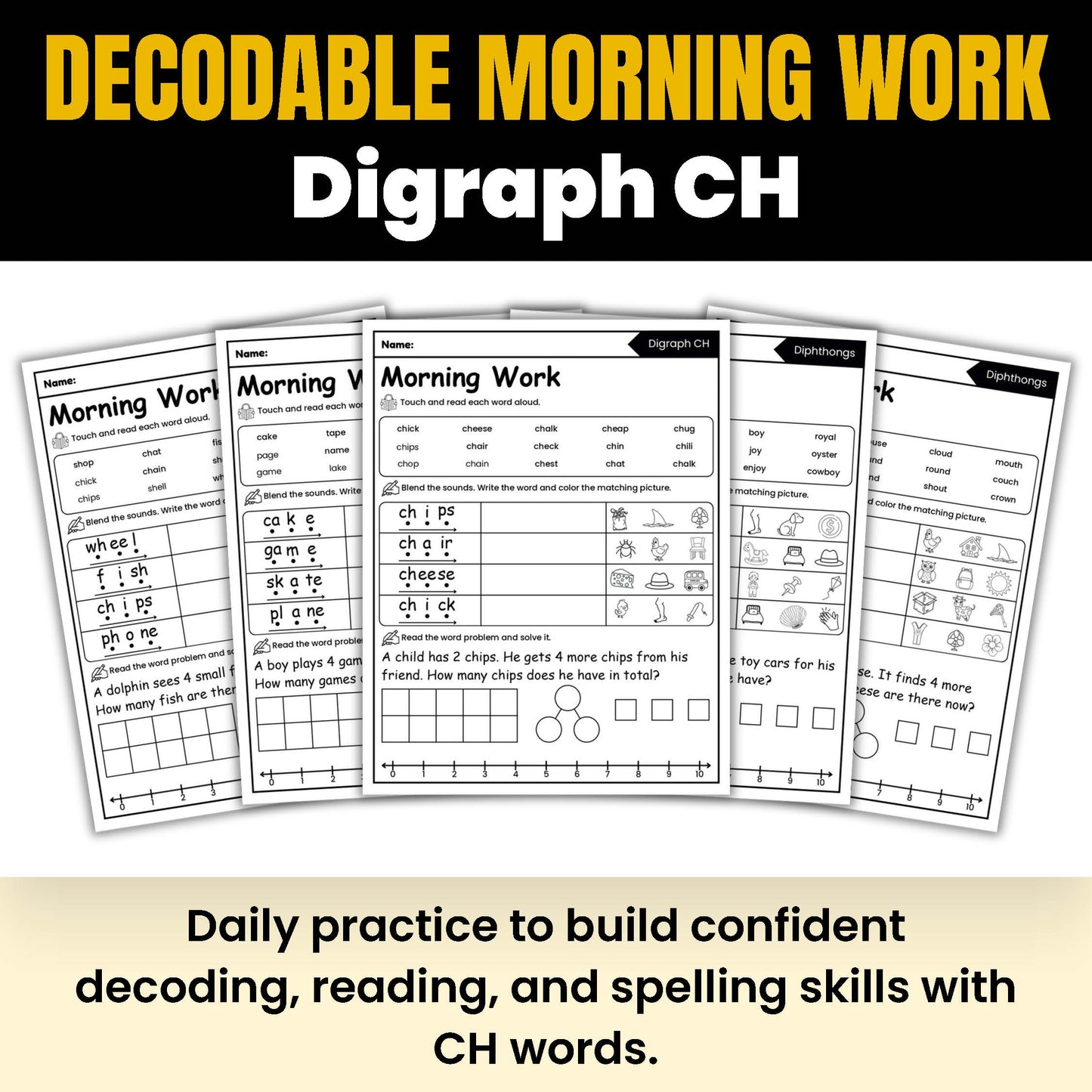 Morning Work - Decodable Words, Sentences and Word Problems to 10