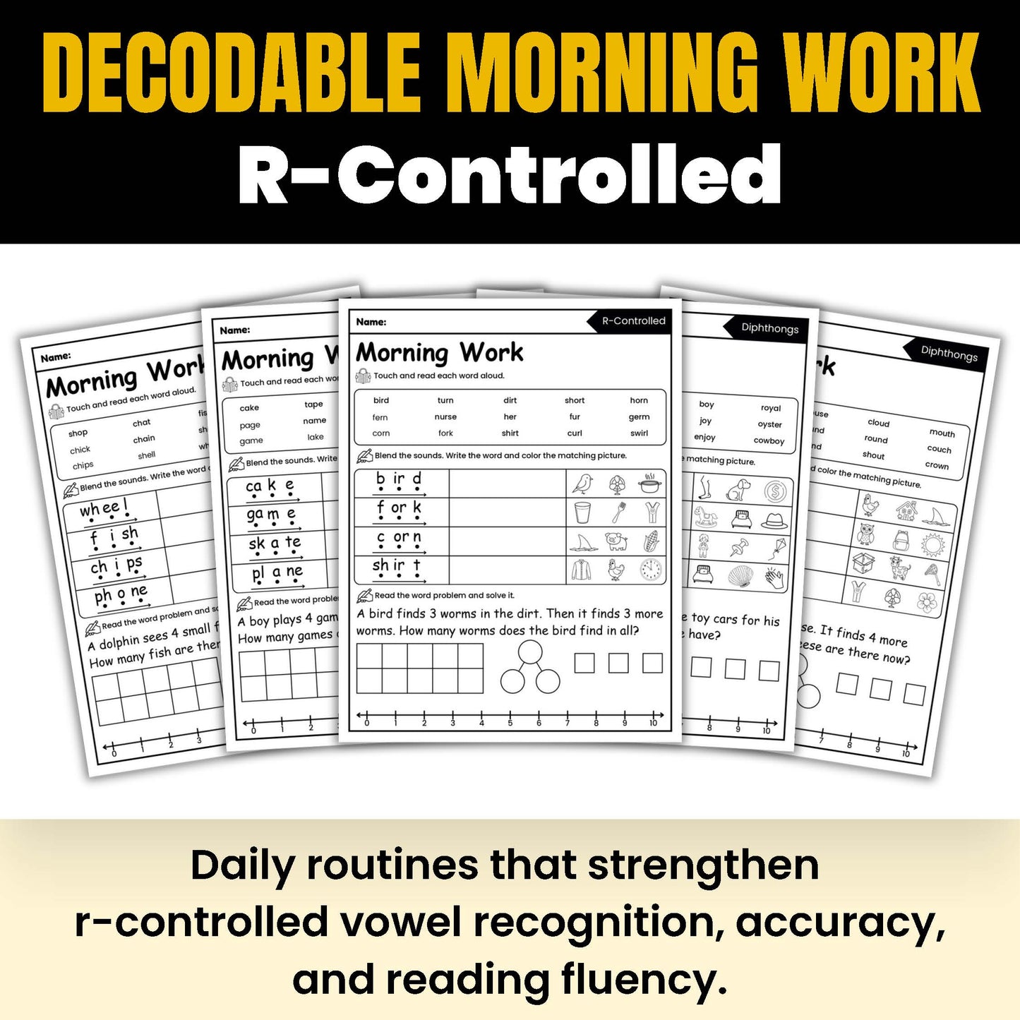 Morning Work - Decodable Words, Sentences and Word Problems to 10