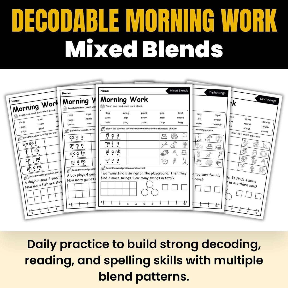 Morning Work - Decodable Words, Sentences and Word Problems to 10