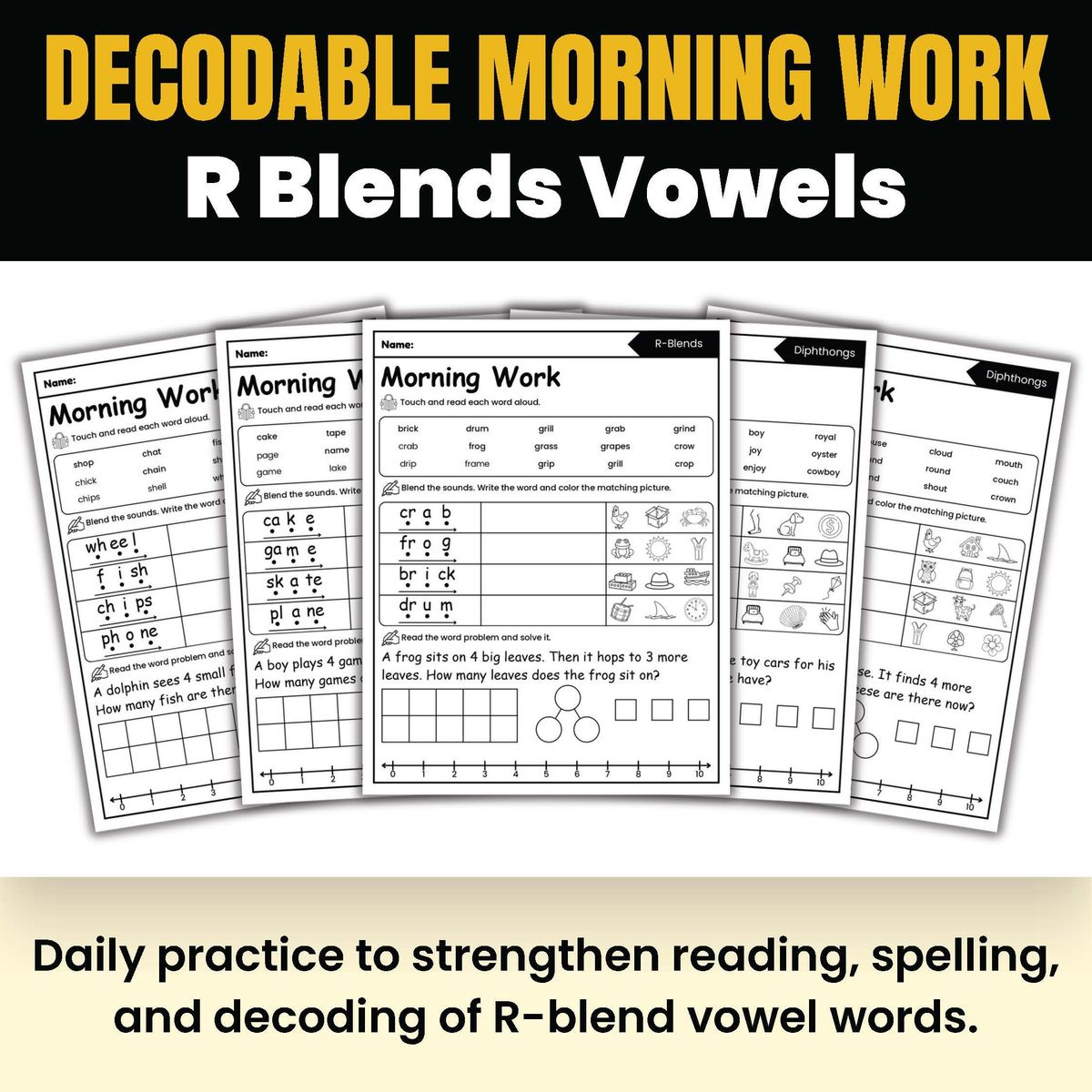 Morning Work - Decodable Words, Sentences and Word Problems to 10