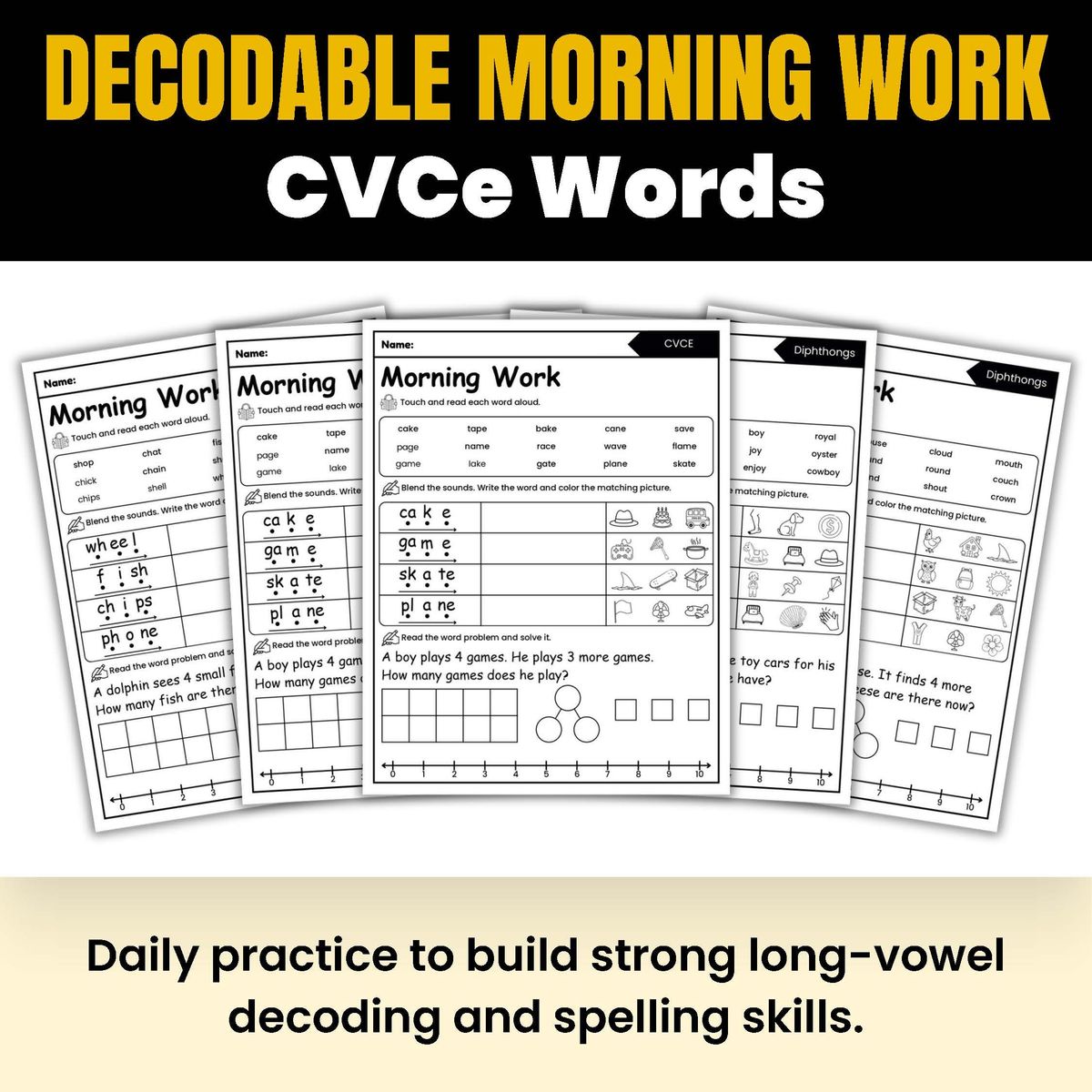 Morning Work - Decodable Words, Sentences and Word Problems to 10
